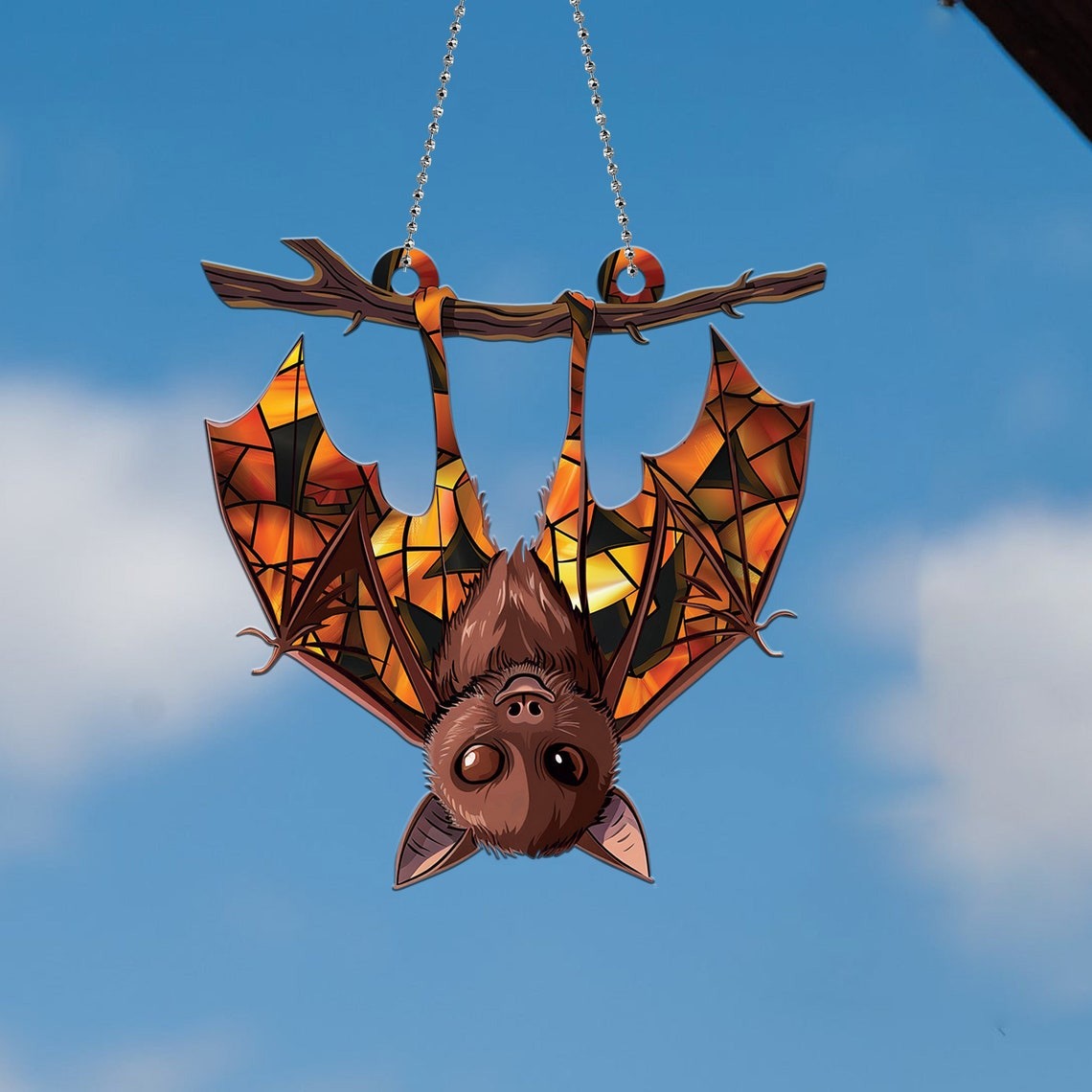 Halloween Upside Down Bat Hanging Suncatcher, Bat Hanging Ornament Suncatcher Decor