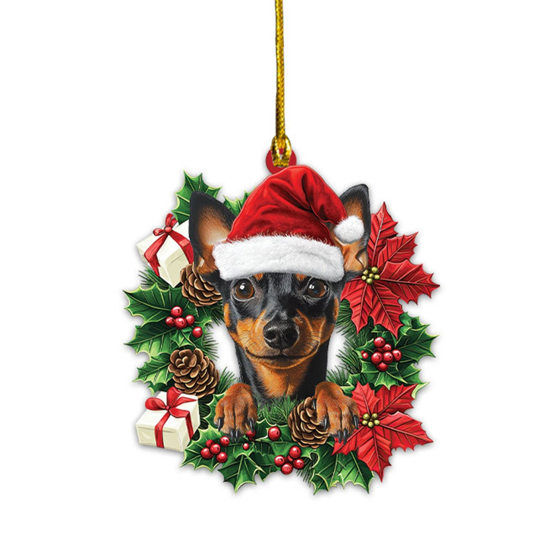 Miniature Pinscher Dog Christmas Wreath Ornament, Lovely Dog Christmas Ornament Holiday Gift