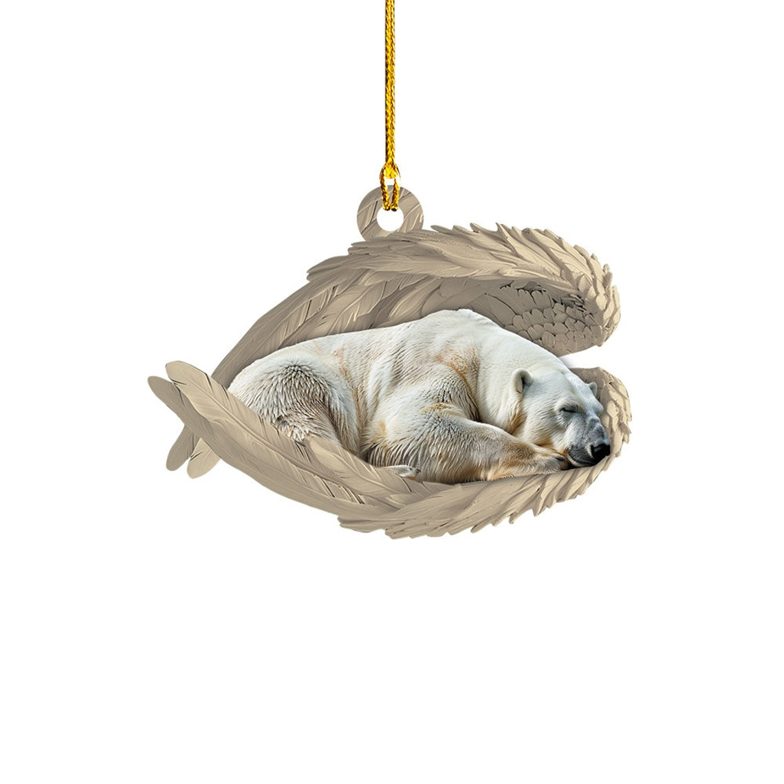 Bear Sleeping Angel Christmas Decor Ornament, Polar Bear Angel Wings Ornament Christmas Giftt