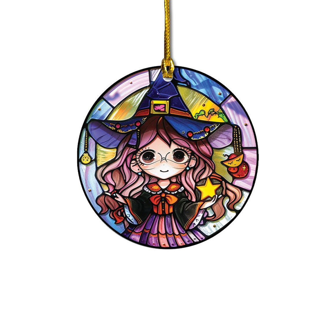 Cute Witch Girl Suncatcher Ornament, Halloween Cute Witch Home Decor Halloween Gift