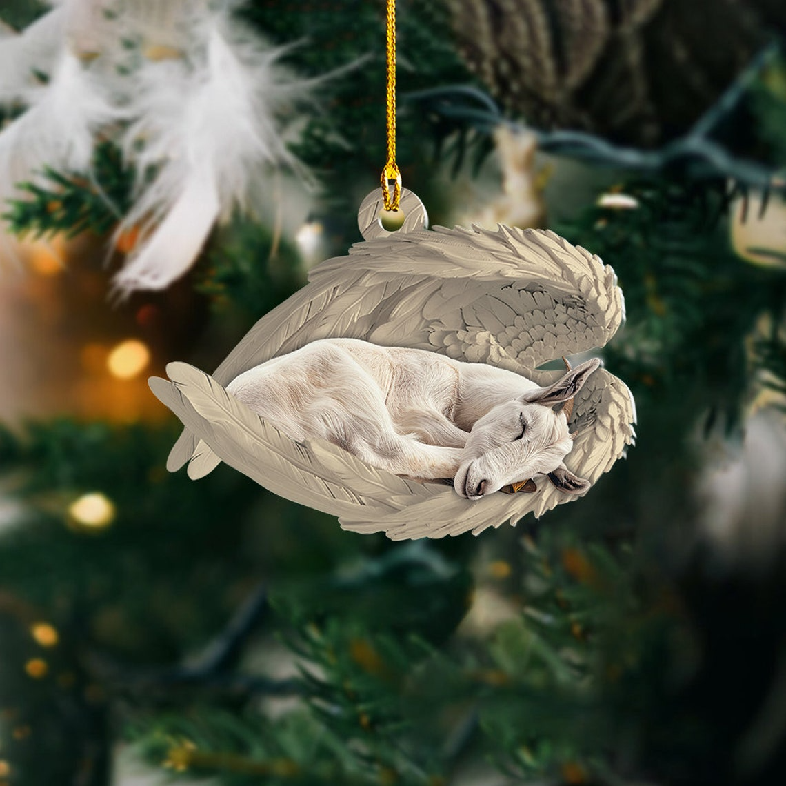 Cute Goat Sleeping Angel Christmas Ornament, Goat Car Hanging Christmas Ornament Decor Gift