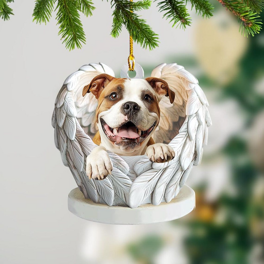 Cute American Bulldog Angel Wings Ornament, Bulldog Flat Hanging Christmas Ornament Decor Gift