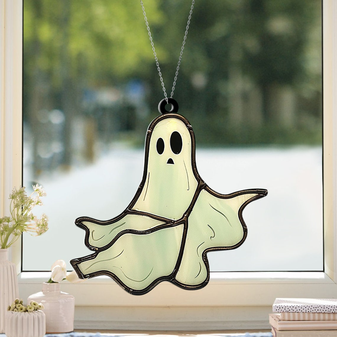 Cute Ghost Dancing Halloween Suncatcher, Ornament Ghost Hanging Decor Gift