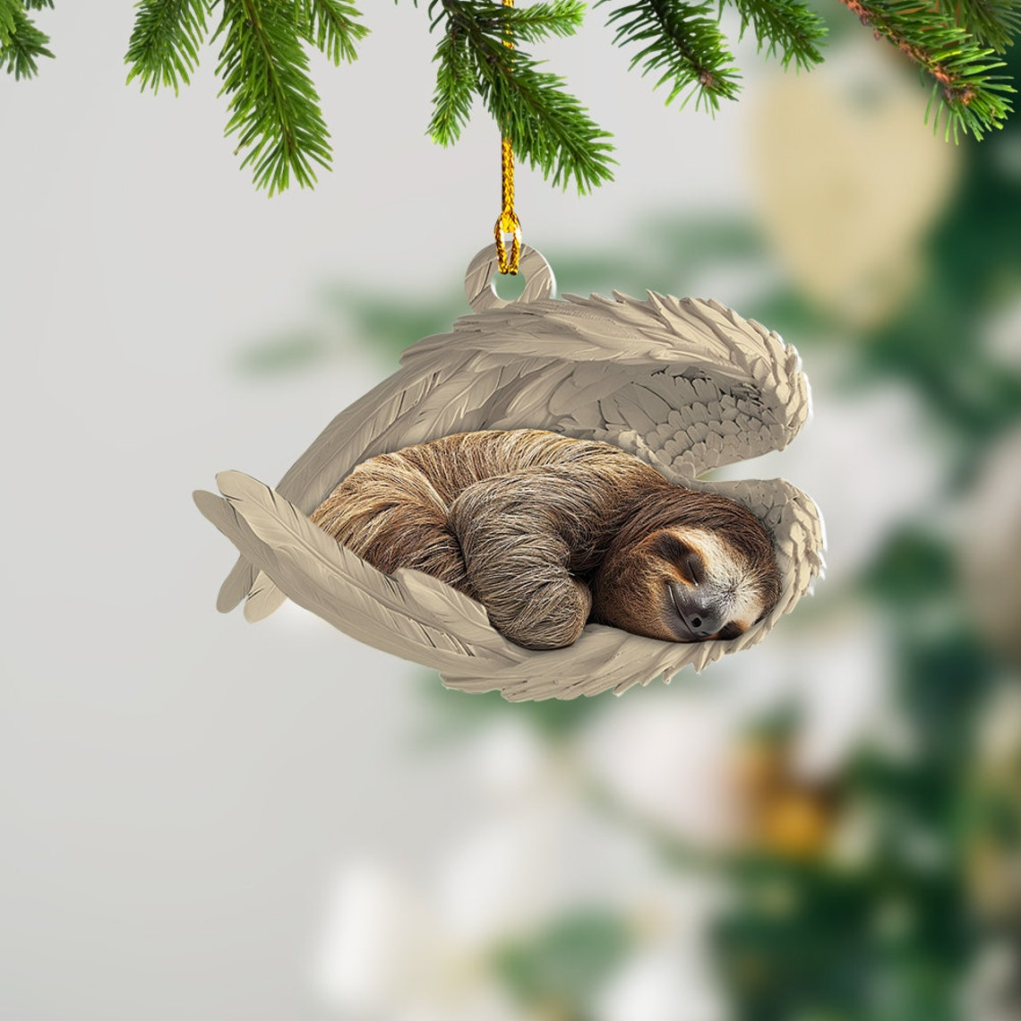 Sloth Sleeping Angel Christmas Ornament Gift, Christmas Sloth Angel Wings Ornament Decor