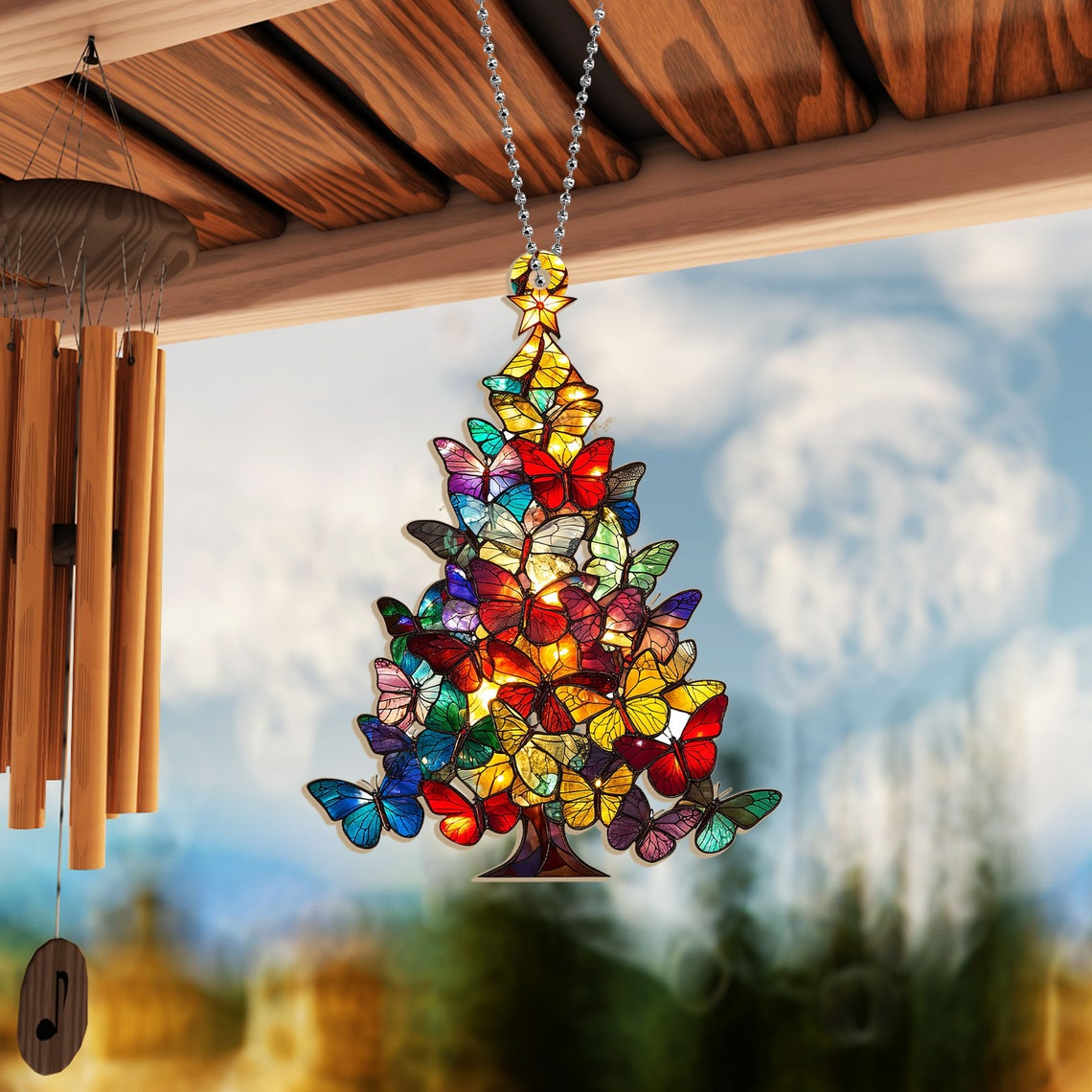 Christmas Butterflies Tree Hanging Suncatcher, Christmas Keepsake Housewarming Gift Decor