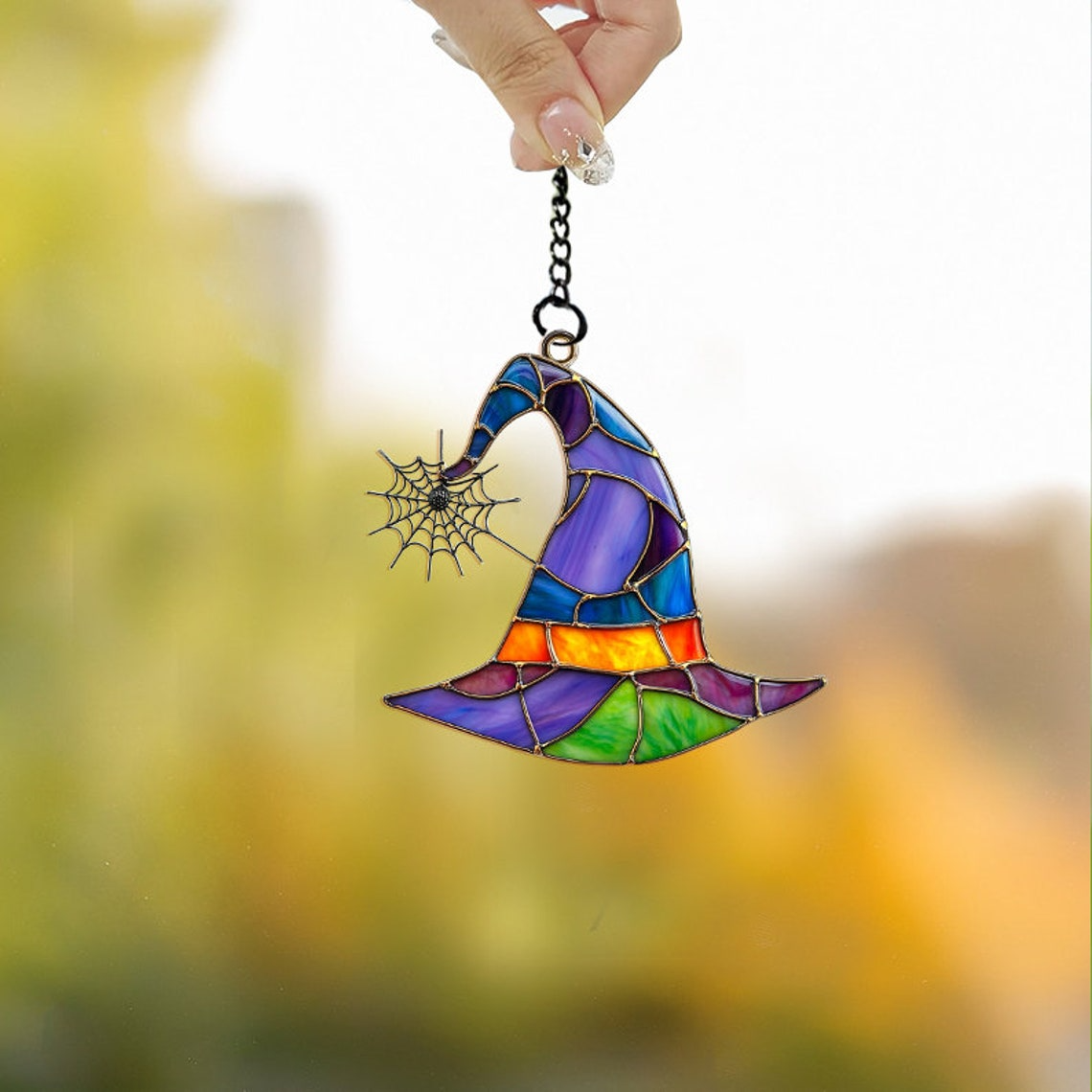 Witch Hat Halloween Hanging Suncatcher, Halloween Witchy Hat Ornament Decor Home