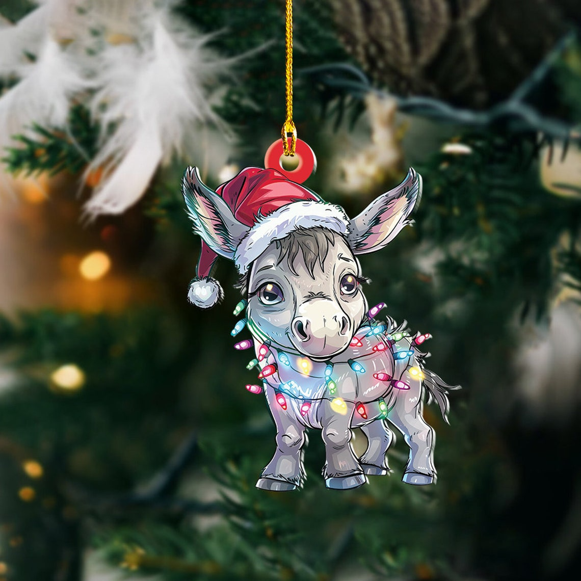 Donkey Christmas Wearing Hat Santa Ornament, Donkey Hanging Christmas Tree Ornament Gift