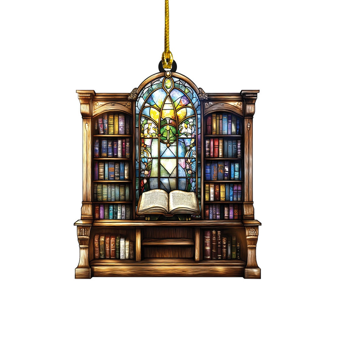 Library Hanging Suncatcher Ornament, Bookshelf Suncatcher Ornament