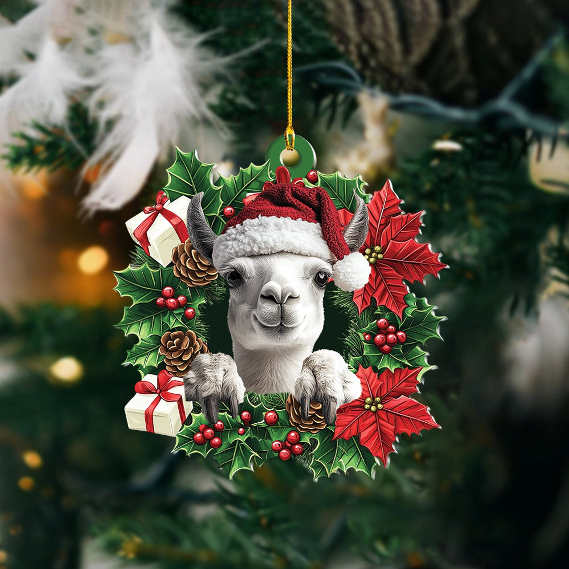 Llama Christmas Tree Wreath Ornament Gift, Llama Rearview Mirror Car Ornament Decor Lovers