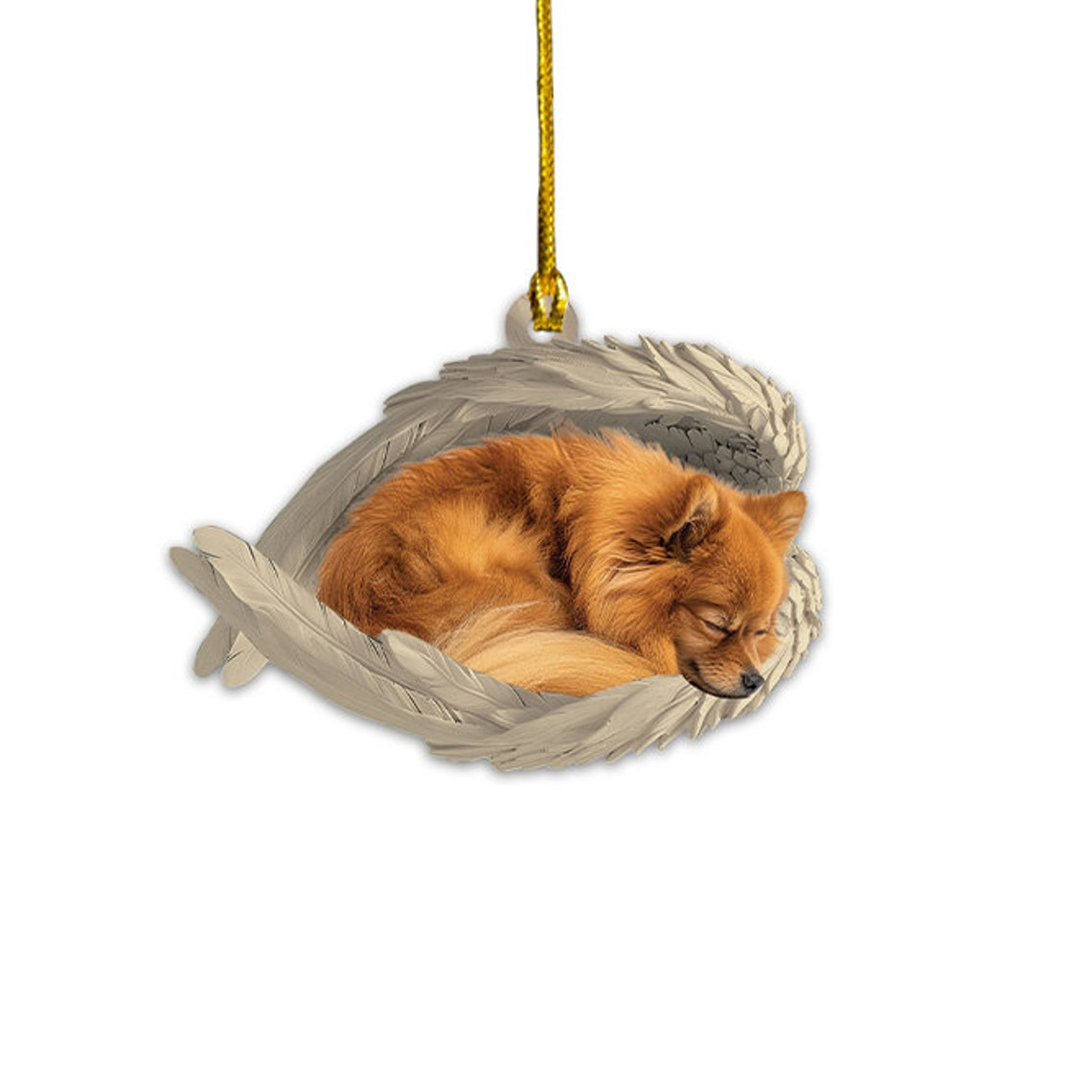 Pomeranian Dog Sleeping Angel Wings Ornament, Pomeranian Dog Christmas Ornament Decor Holiday