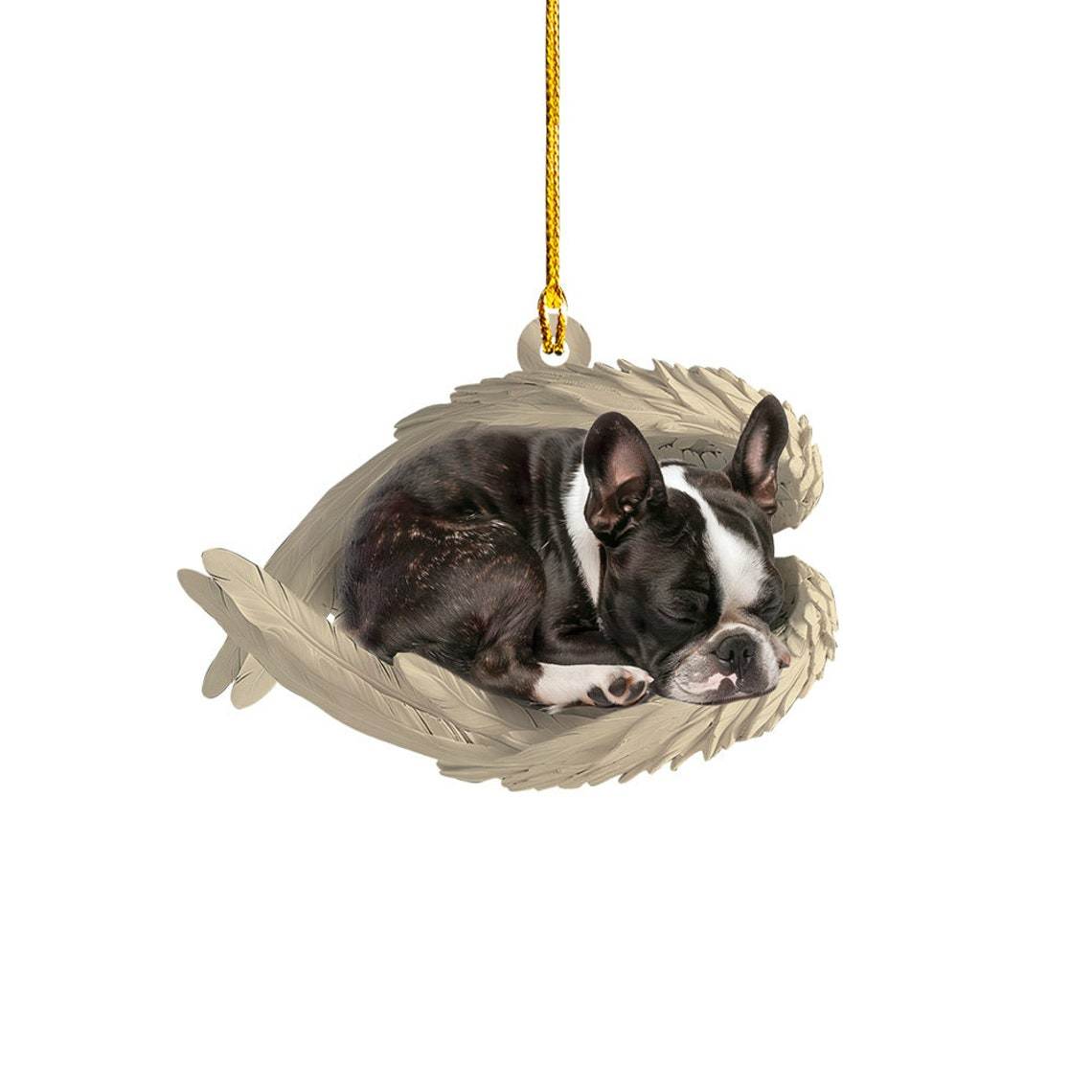 Boston Terrier Dog Angel Wings Ornament Gift, Cute Dog Sleeping Christmas Ornament Decor