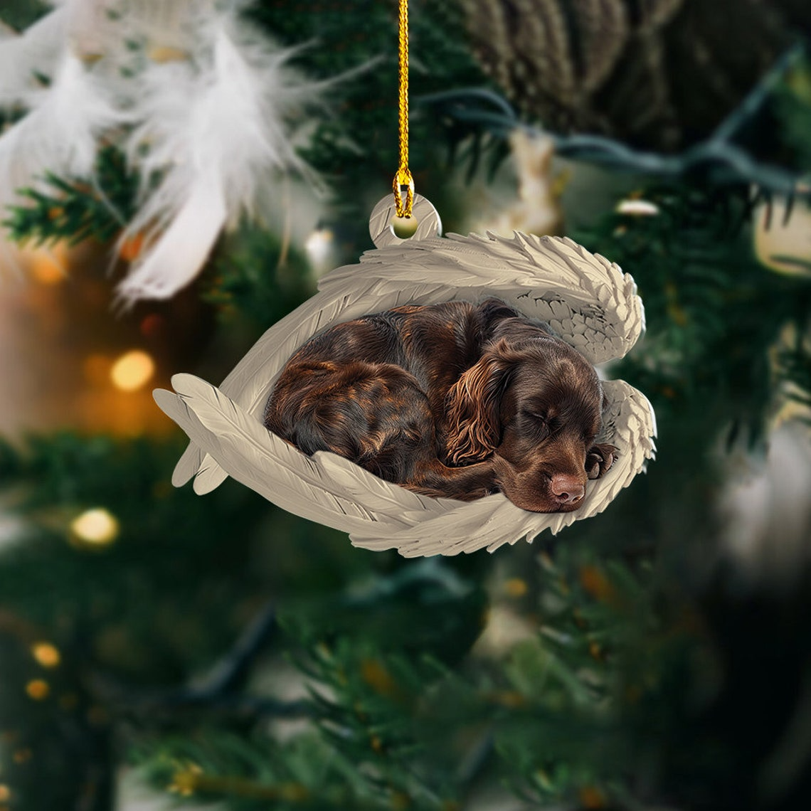 Boykin Spaniel Dog Sleeping Angel Wings Ornament, Boykin Spaniel Dog Car Christmas Ornament