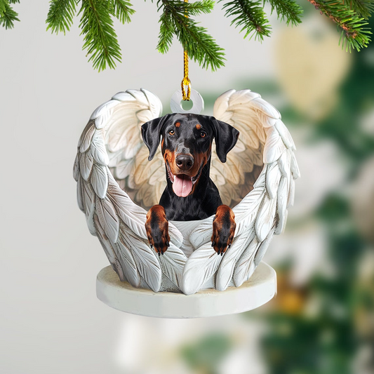 Doberman Pinscher Dog Angel Wings Ornament, Dog Car Hanging Christmas Ornament Decor Gift