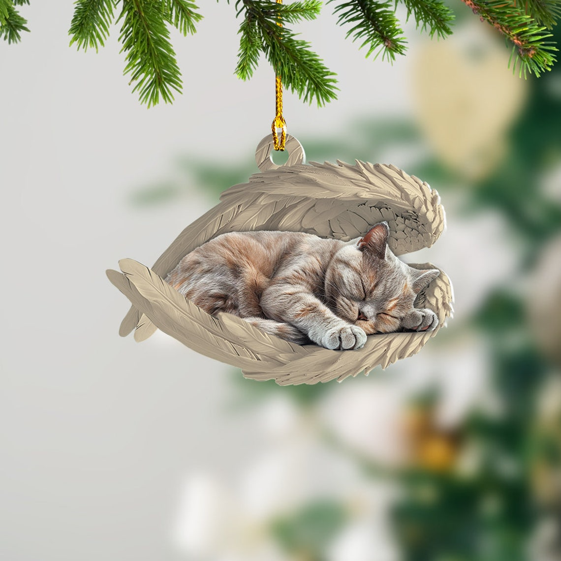 Scottish Fold Cat Sleeping Angel Christmas Ornament, Scottish Fold Cat Angel Wings Ornament Gift