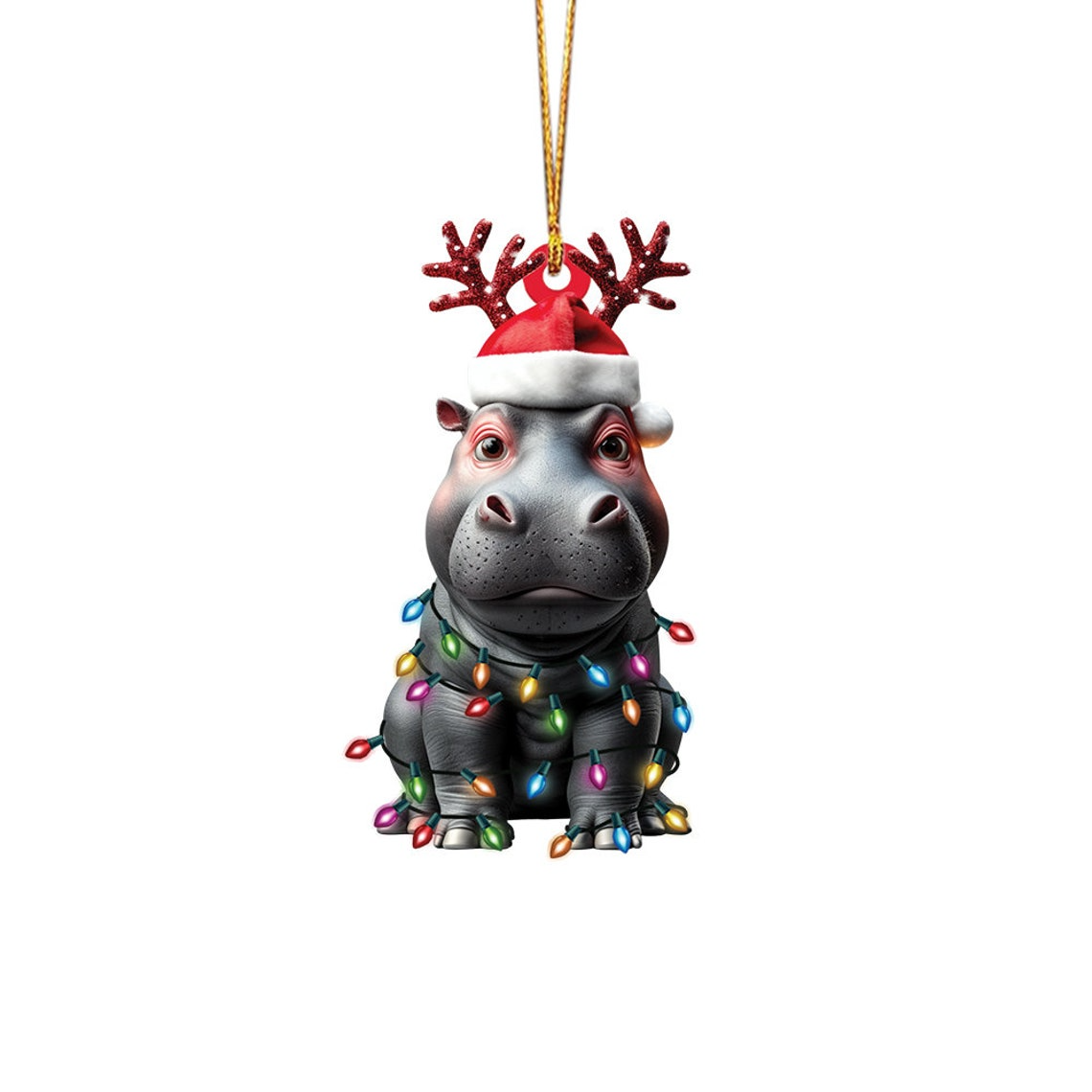 Cute Hippo Hanging Christmas Ornament, Hippo Flat Car Christmas Ornament Holiday Gift