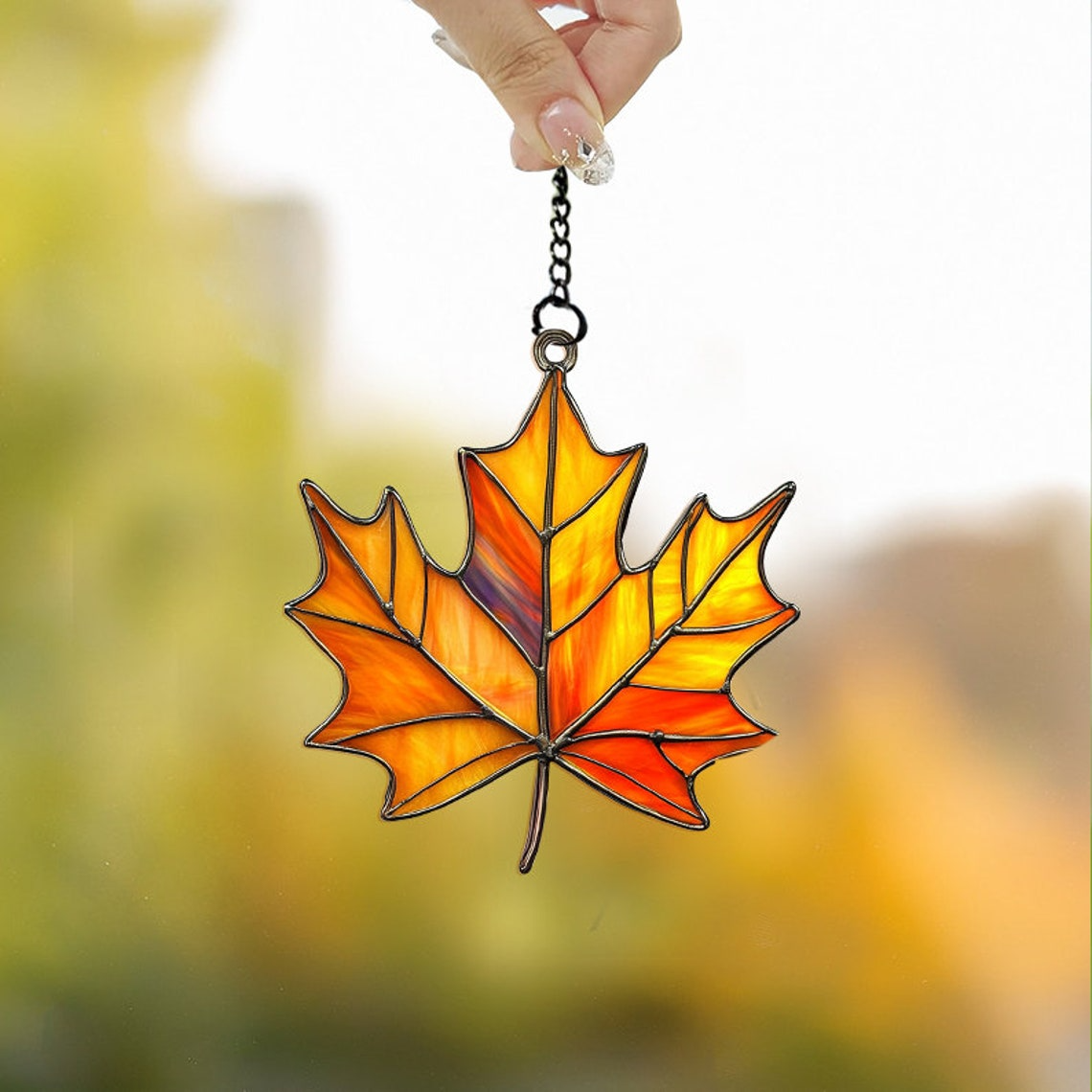 Maple Fall Leaf Suncatcher, Maple Autumn Leaf Hanging Ornament Decor