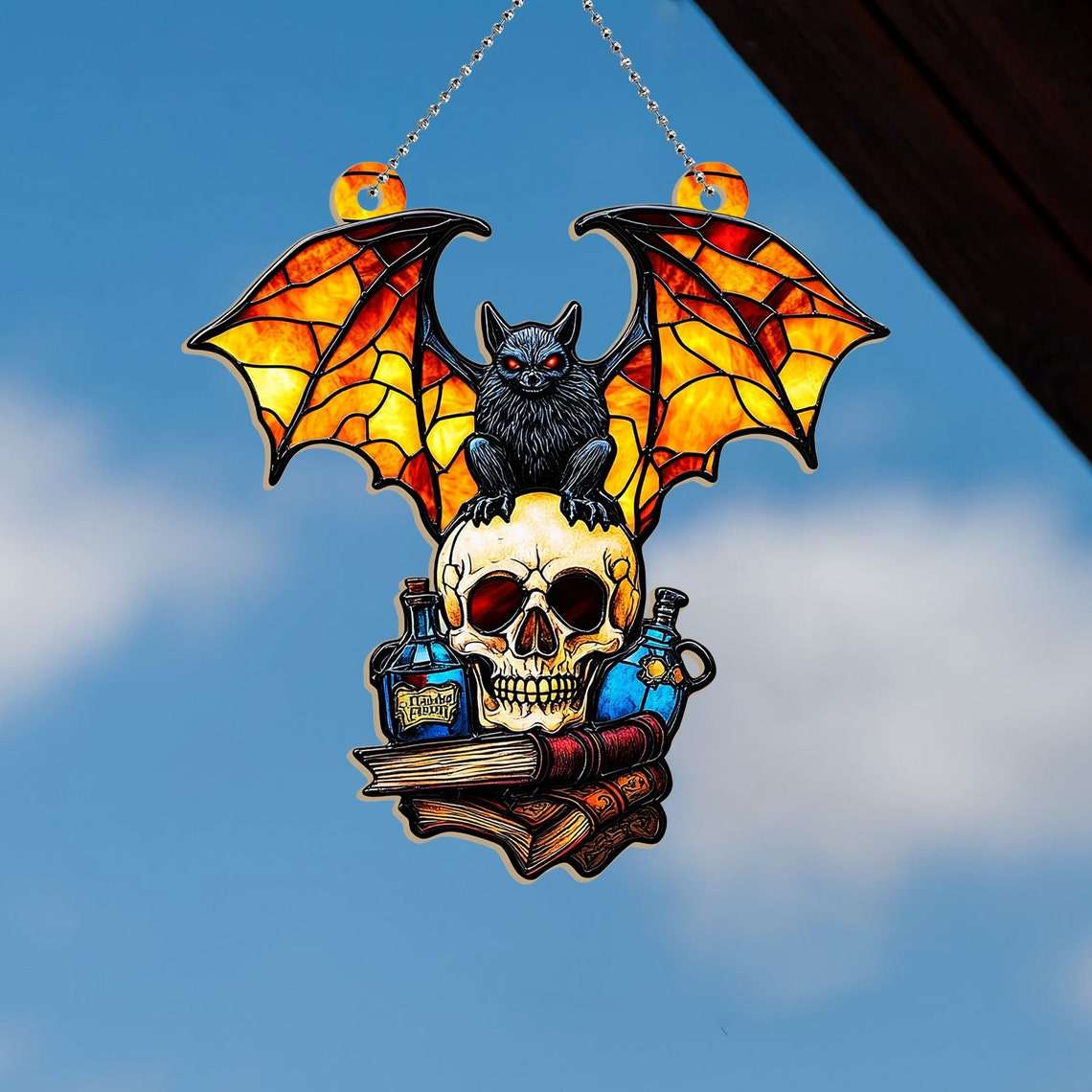 Halloween Bat Skull Suncatcher Ornament, Halloween Bat Window Suncatcher