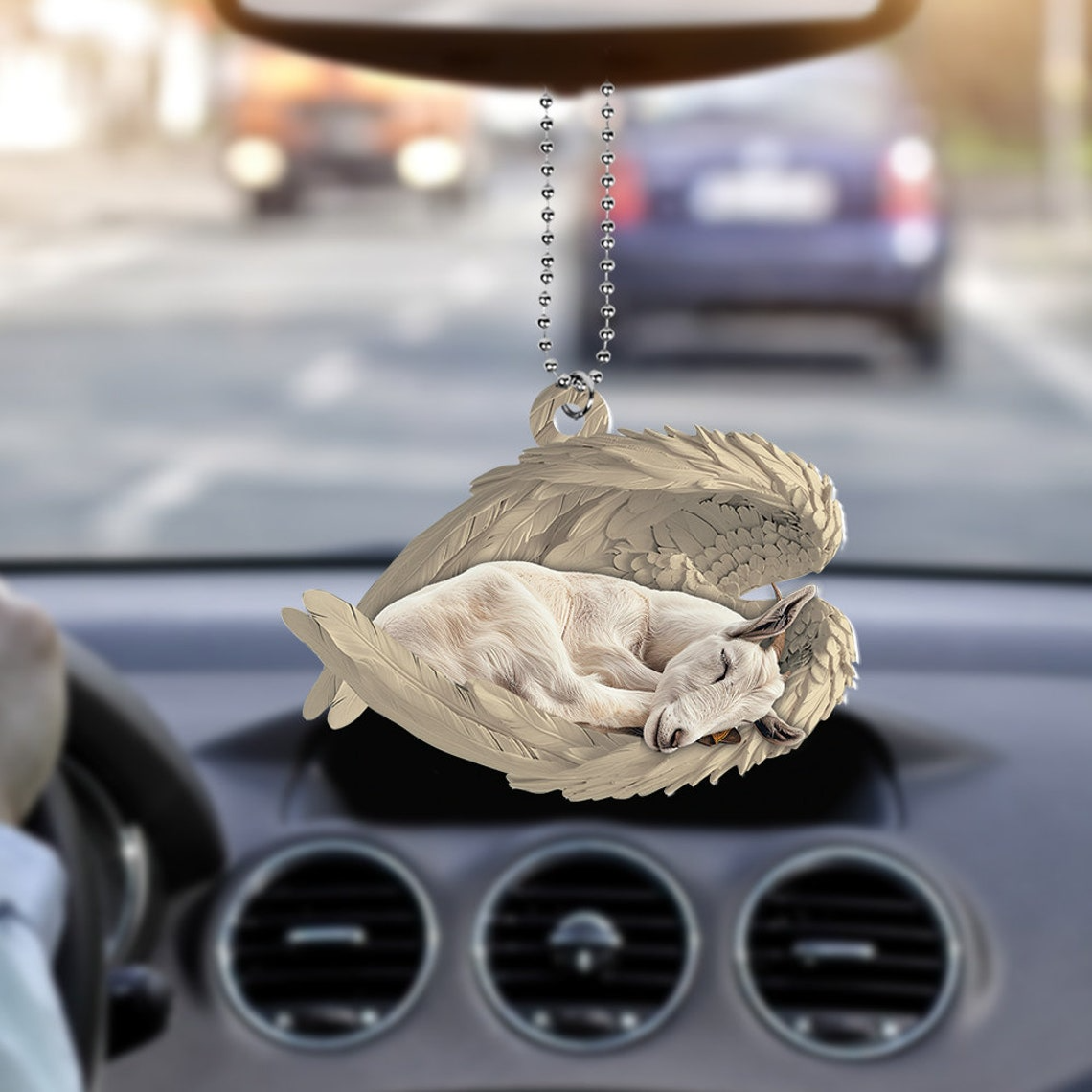 Cute Goat Sleeping Angel Christmas Ornament, Goat Car Hanging Christmas Ornament Decor Gift