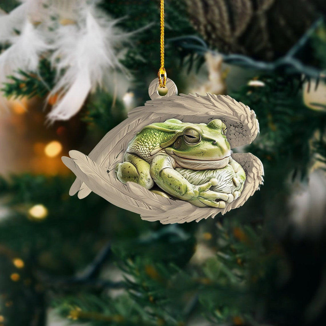 Frog Sleeping Angel Christmas Ornament Gift, Frog Angel Wings Hanging Christmas Ornament Decor