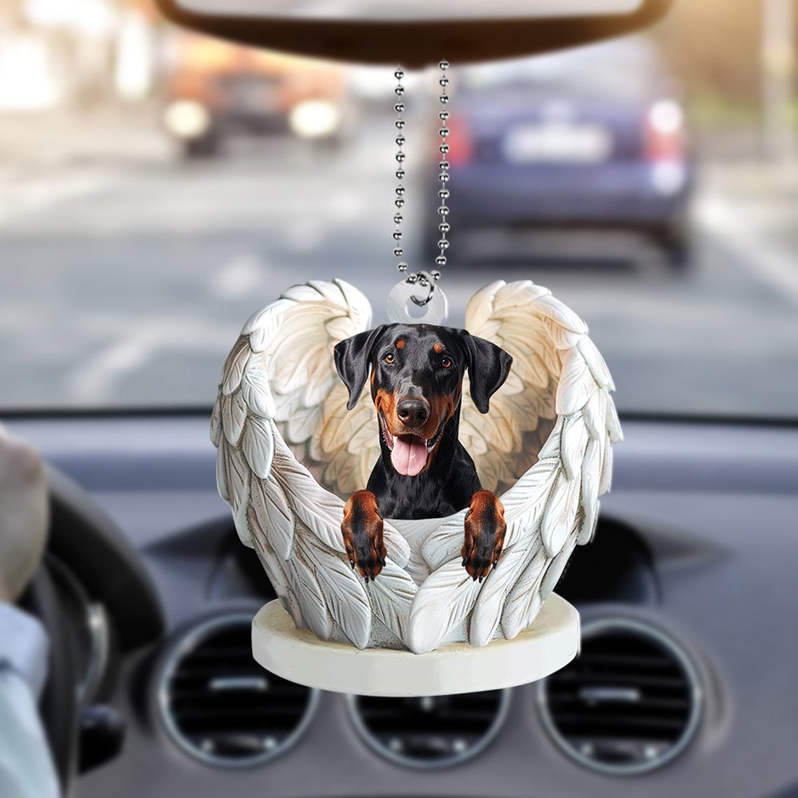 Doberman Pinscher Dog Angel Wings Ornament, Dog Car Hanging Christmas Ornament Decor Gift