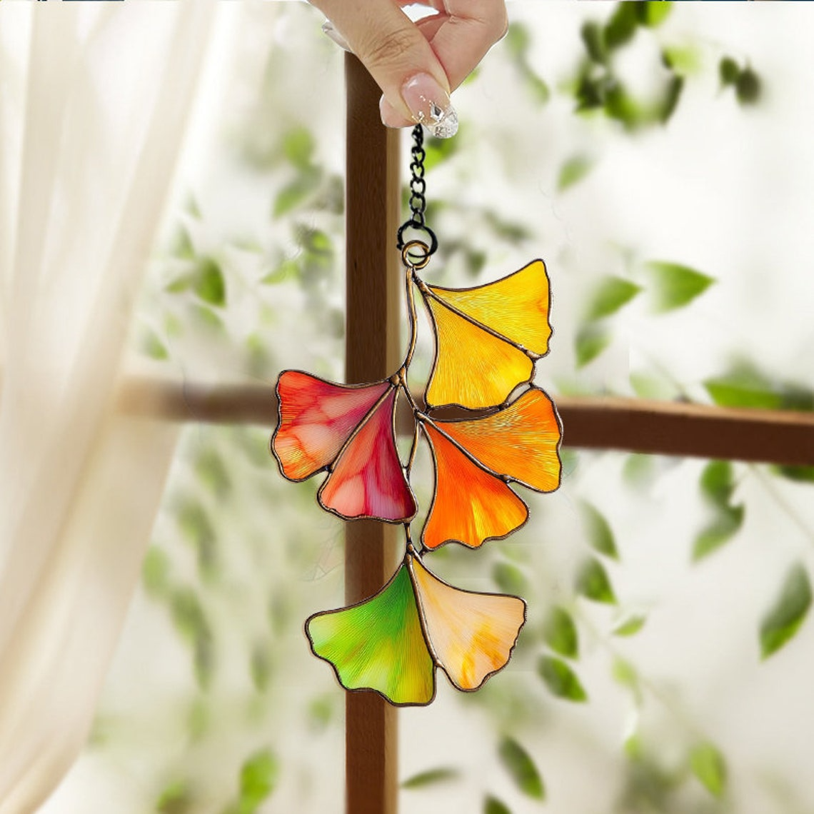 Autumn Ginko Leaf Suncatcher, Autumn Leaf Hanging Ornament Gift