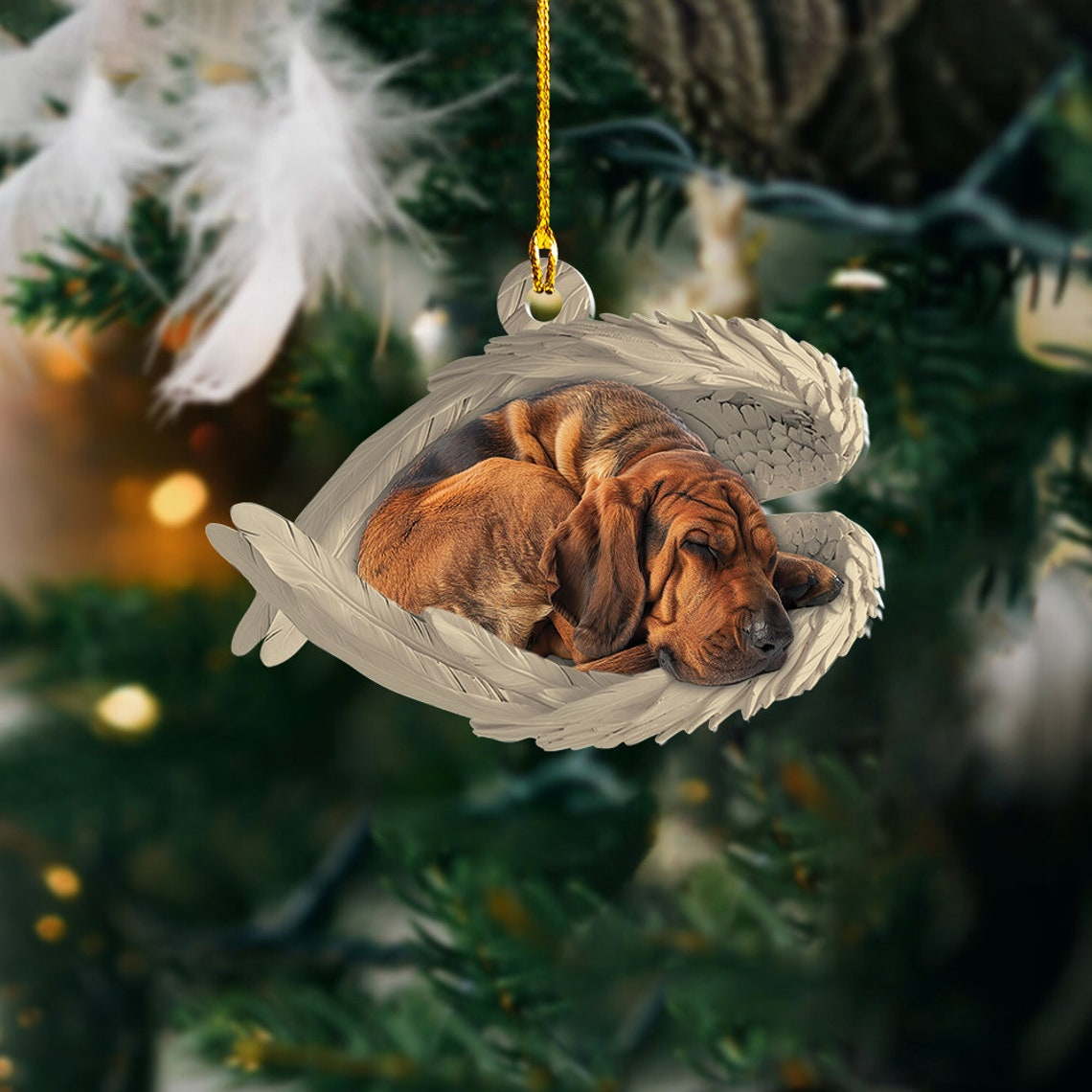 Bloodhound Dog Angel Wings Christmas Ornament, Cute Dog Sleeping Christmas Ornament Decor