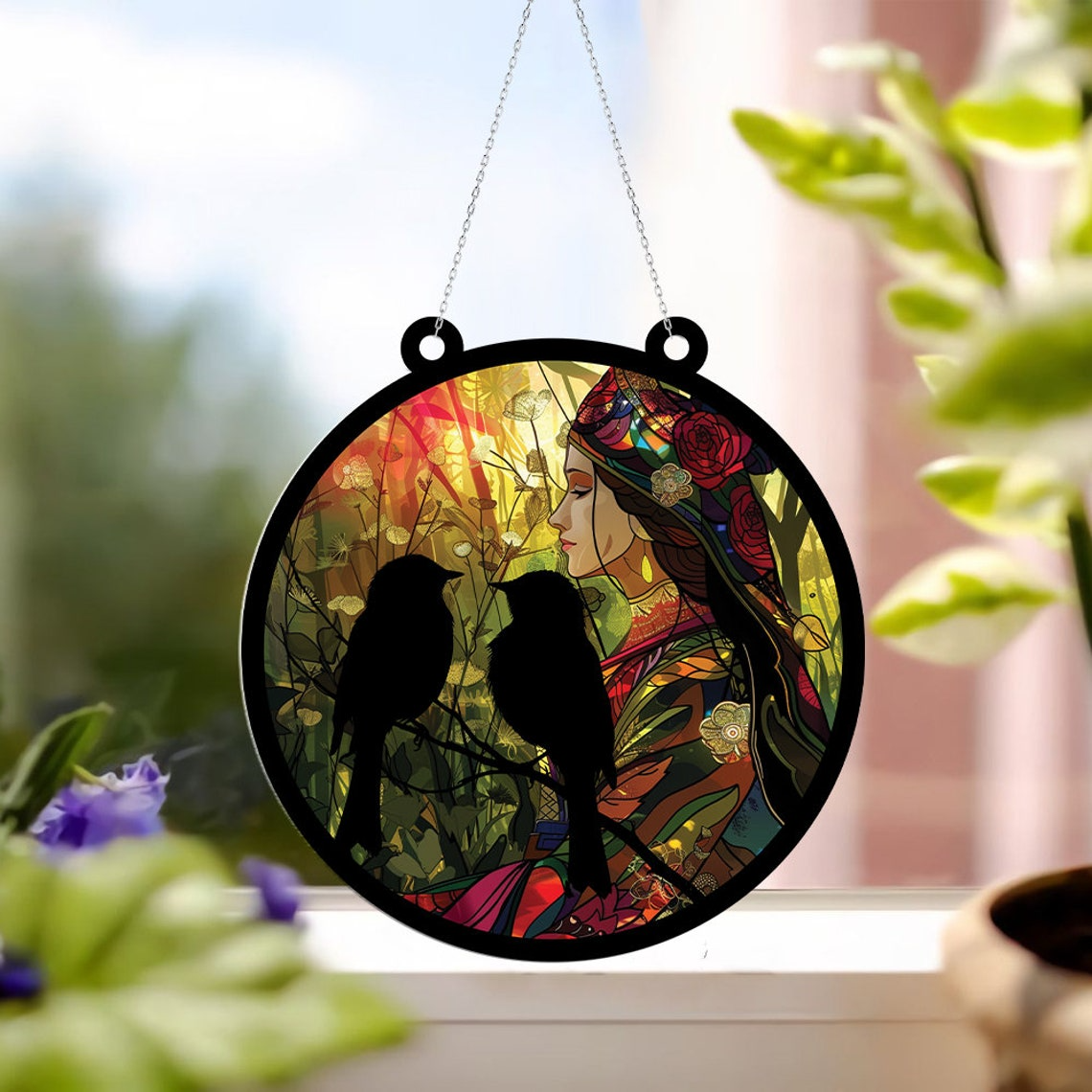 Two Birds Suncatcher Ornament, Two Bird Window Hanging Ornament Decor Home