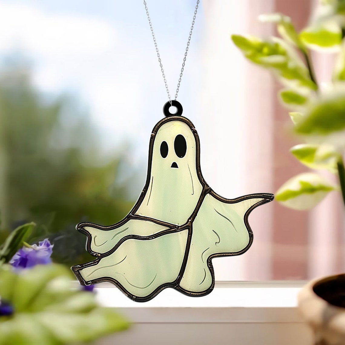 Cute Ghost Dancing Halloween Suncatcher, Ornament Ghost Hanging Decor Gift