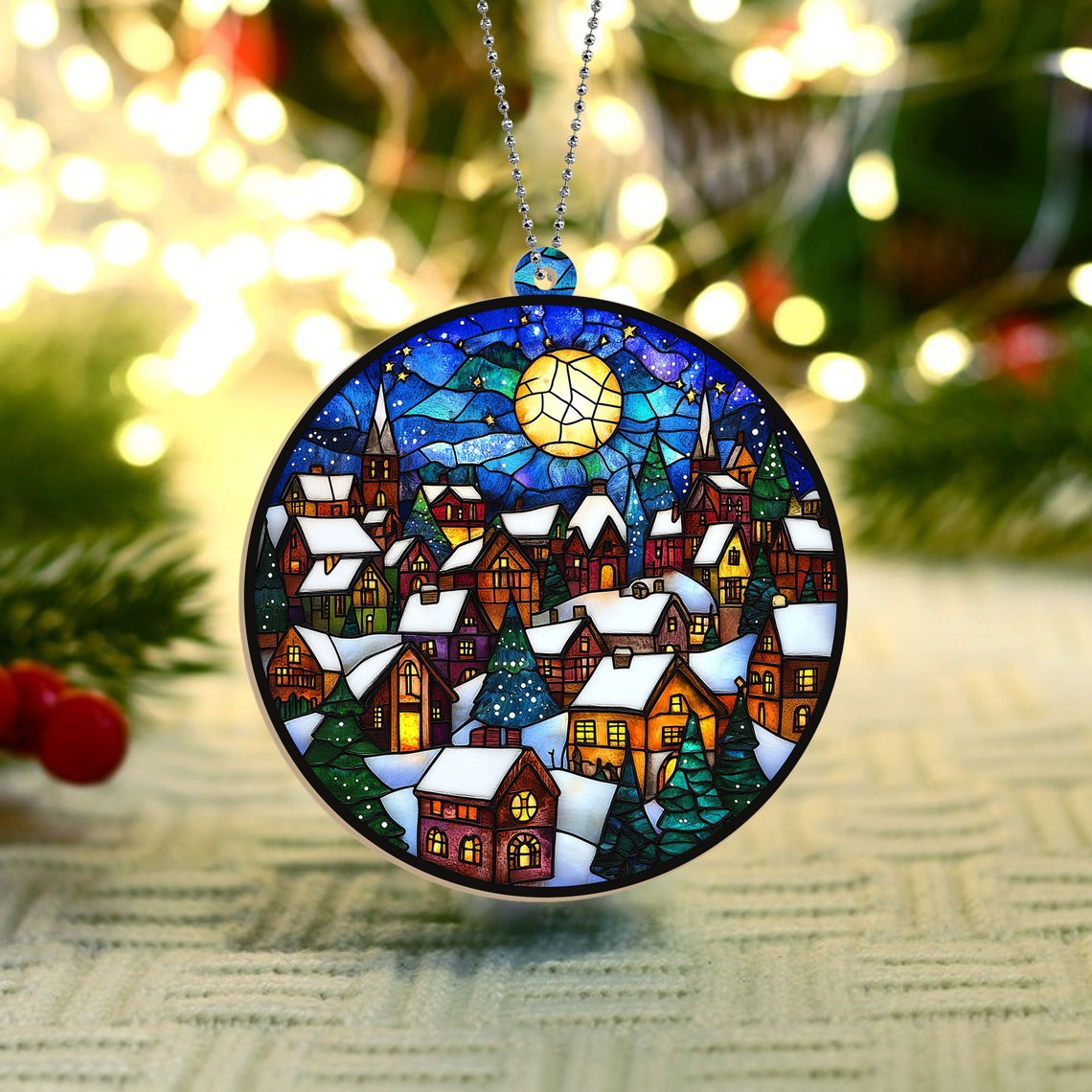 Christmas Village Cosy Suncatcher Ornament, Christmas Village Window Hanging Ornament Gift