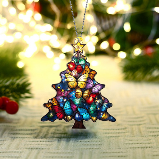 Christmas Butterflies Tree Suncatcher, Christmas Tree Ornament Home Decor Gift