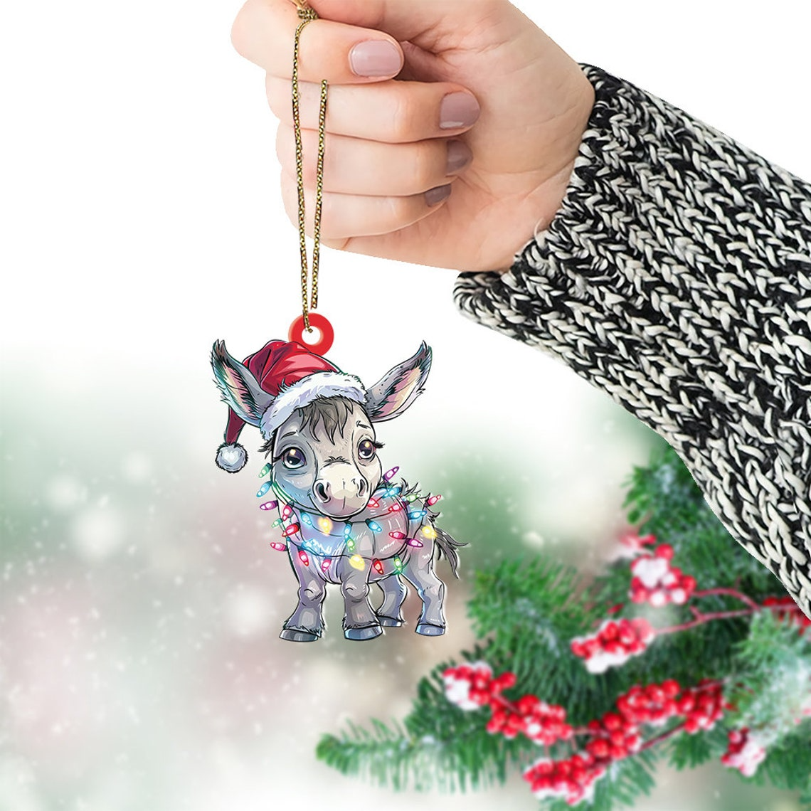 Donkey Christmas Wearing Hat Santa Ornament, Donkey Hanging Christmas Tree Ornament Gift