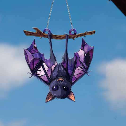 Upside Down Bat Purple Suncatcher Ornament, Halloween Bat Hanging Ornament Decor Home