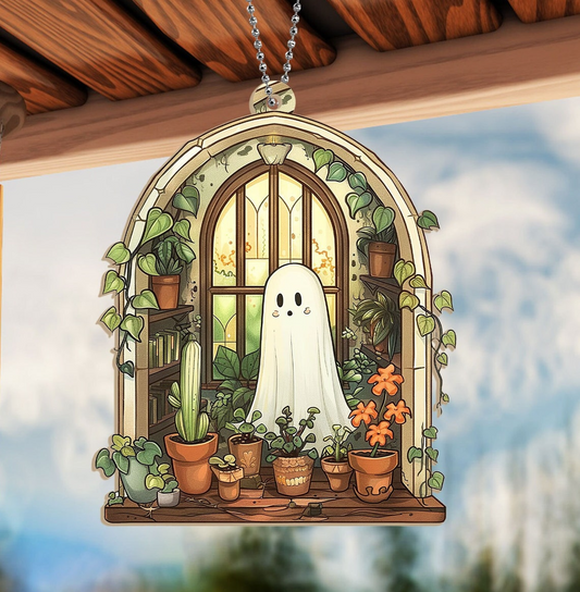 Ghost at Greenhouse Looking Tree Suncatcher, Cute Ghost Suncatcher Decor Home