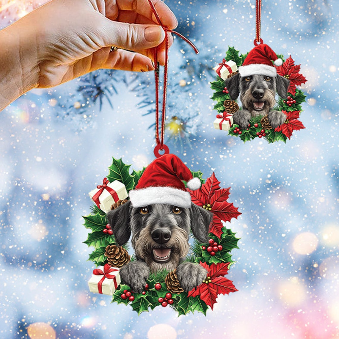 Irish Wolfhound Dog Christmas Wreath Ornament, Irish Wolfhound Dog Christmas Ornament Lovers Giift