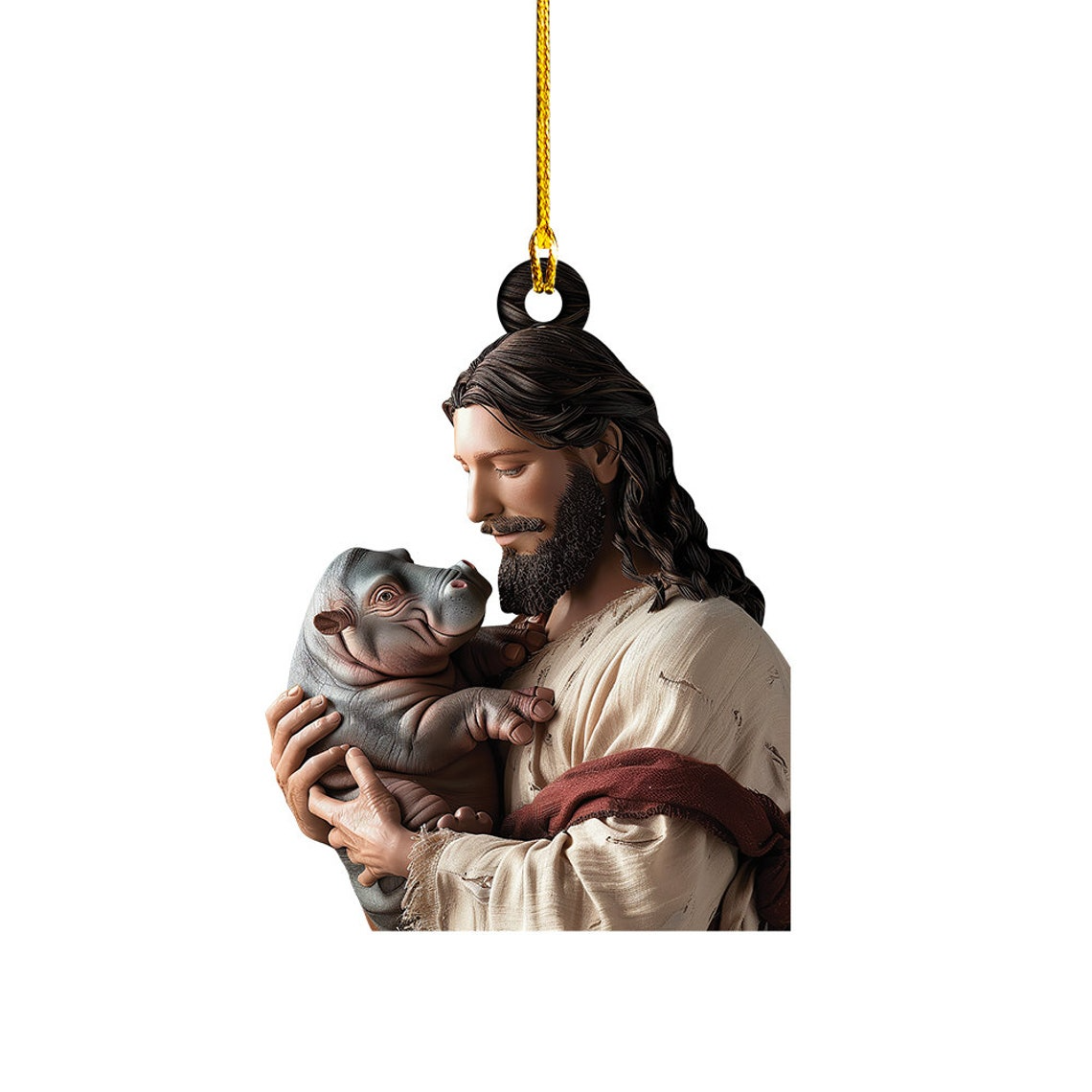 Classic Jesus Loves Hippo Christmas Ornament, Cute Hippo Christmas Ornament Decor Gift