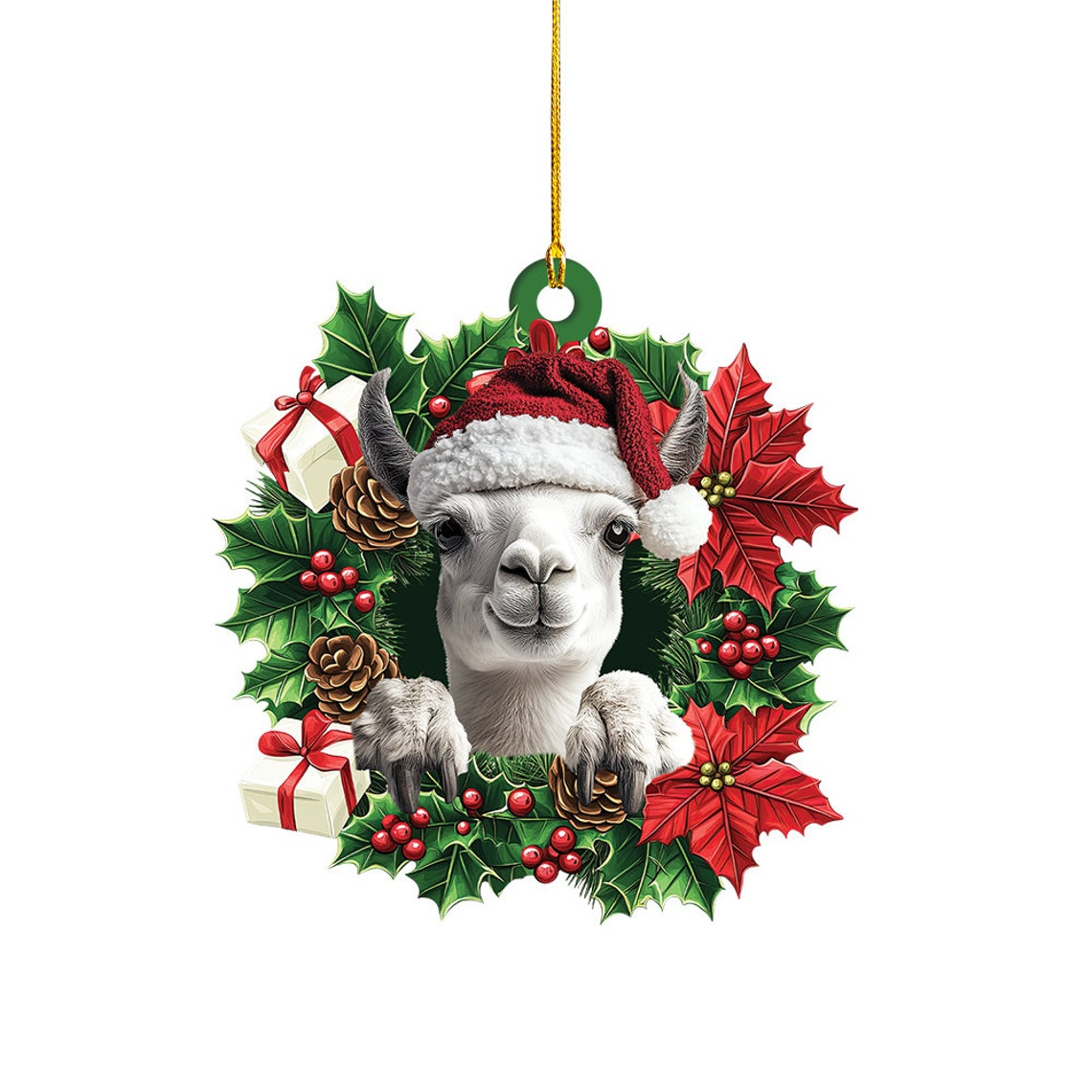 Llama Christmas Tree Wreath Ornament Gift, Llama Rearview Mirror Car Ornament Decor Lovers