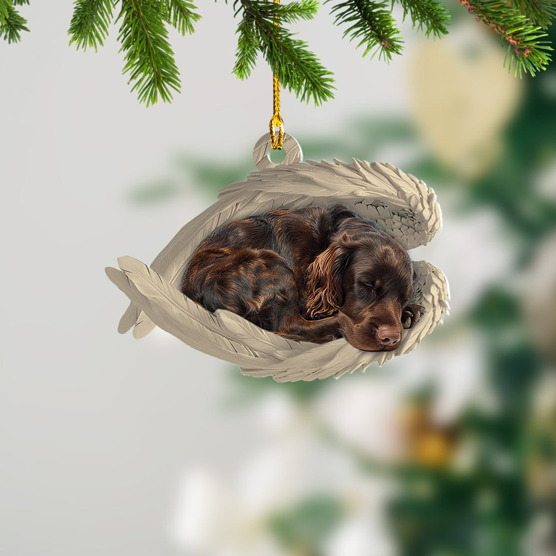 Boykin Spaniel Dog Sleeping Angel Wings Ornament, Boykin Spaniel Dog Car Christmas Ornament