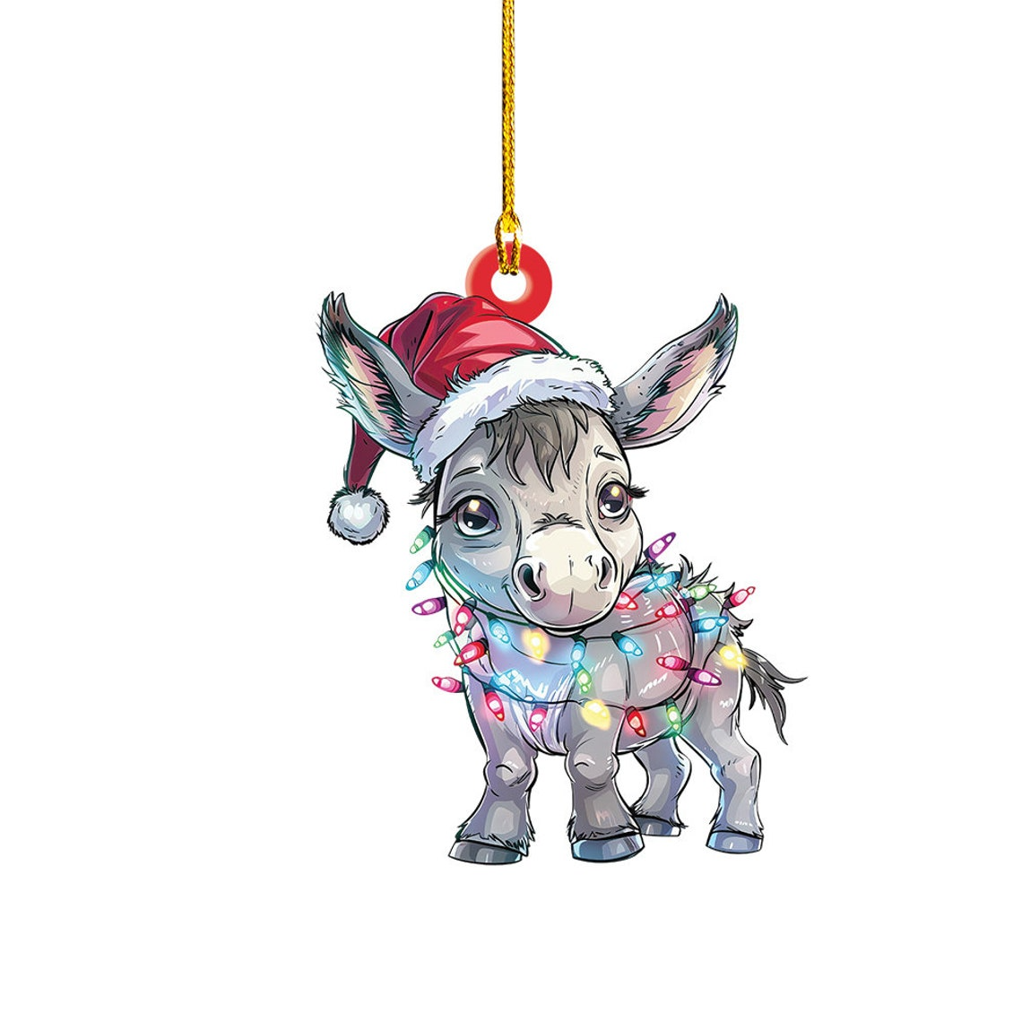 Donkey Christmas Wearing Hat Santa Ornament, Donkey Hanging Christmas Tree Ornament Gift