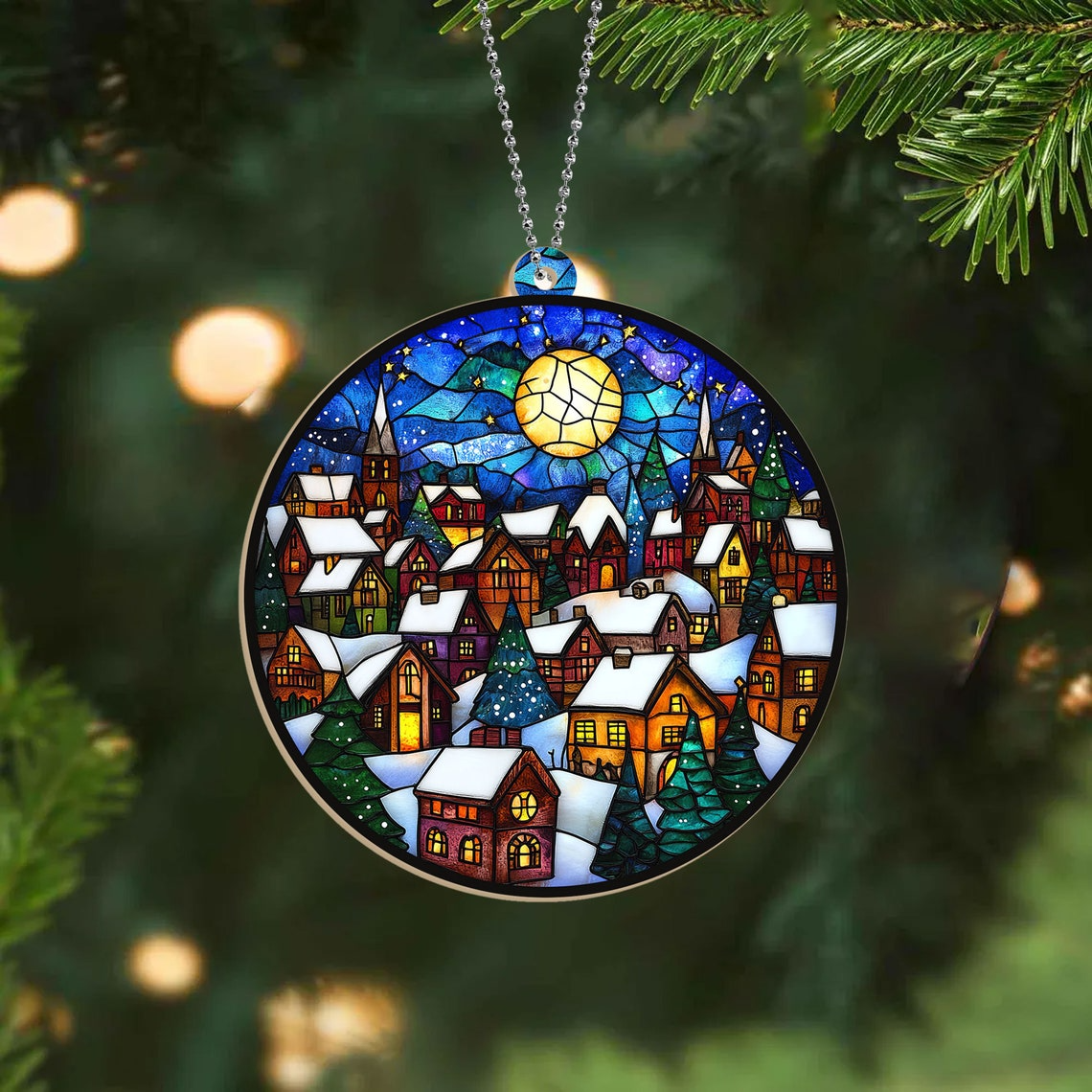 Christmas Village Cosy Suncatcher Ornament, Christmas Village Window Hanging Ornament Gift