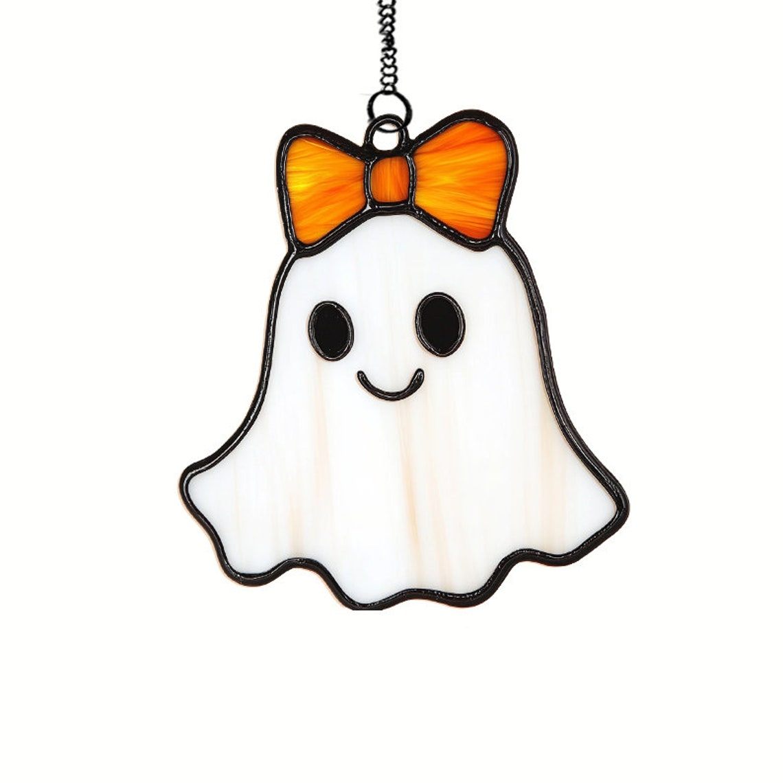 Cute Ghost Wearing Bow Halloween Suncatcher, Cute Ghost Hanging Ornament Home Decor