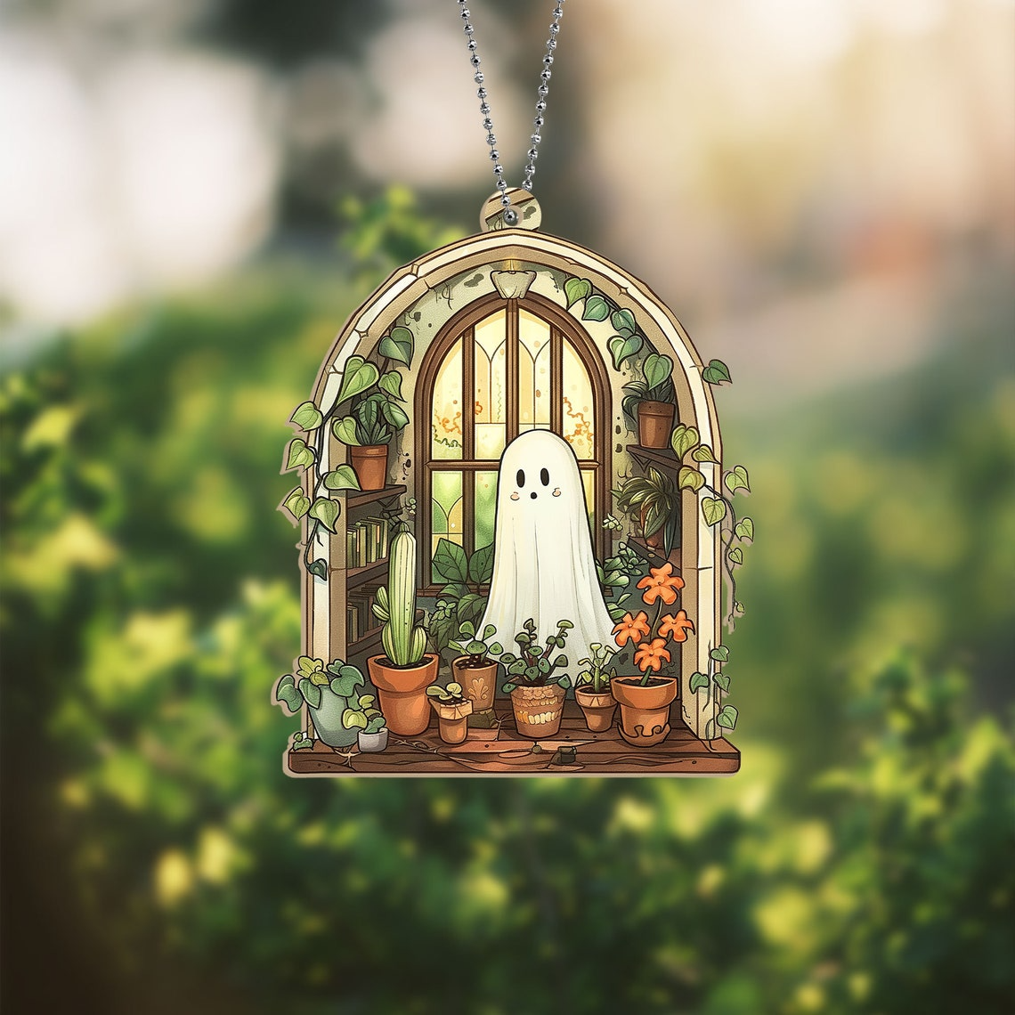 Ghost at Greenhouse Looking Tree Suncatcher, Cute Ghost Suncatcher Decor Home