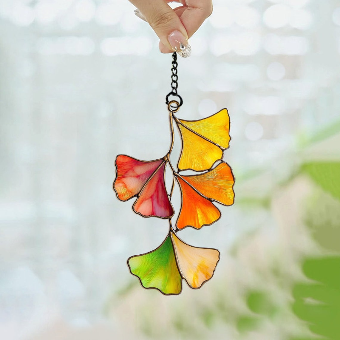 Autumn Ginko Leaf Suncatcher, Autumn Leaf Hanging Ornament Gift