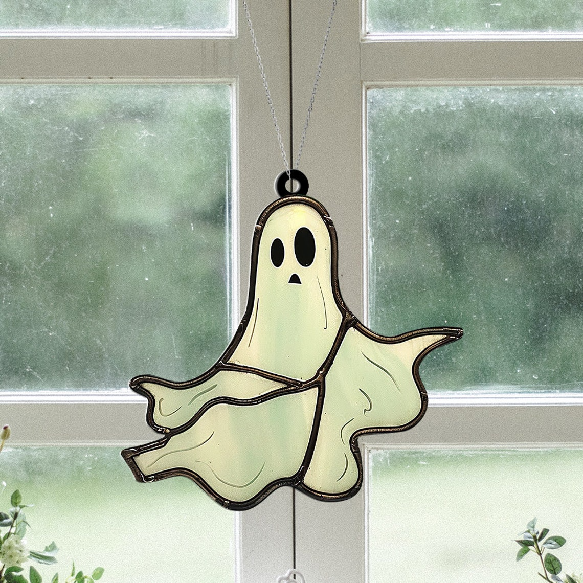 Cute Ghost Dancing Halloween Suncatcher, Ornament Ghost Hanging Decor Gift