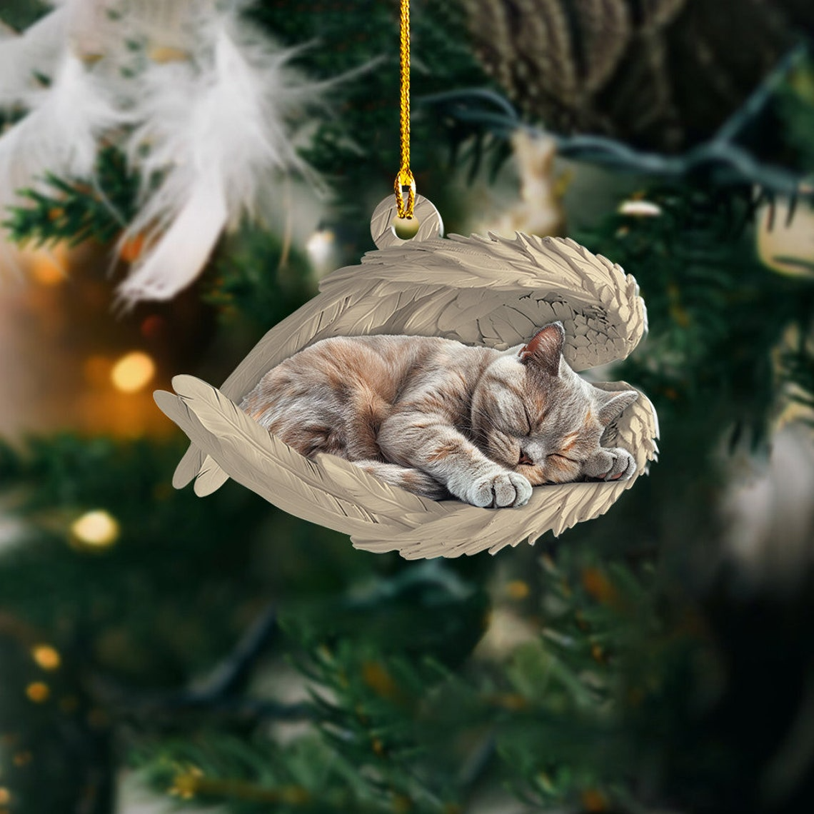 Scottish Fold Cat Sleeping Angel Christmas Ornament, Scottish Fold Cat Angel Wings Ornament Gift