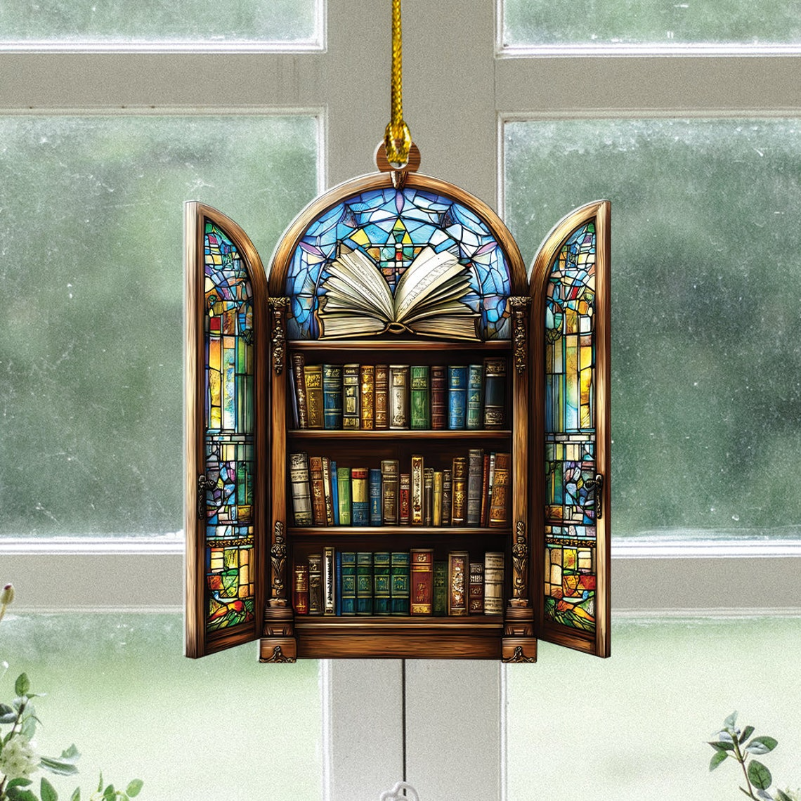 Bookstore Window Suncatcher Decor, Library Hanging Suncatcher Ornament