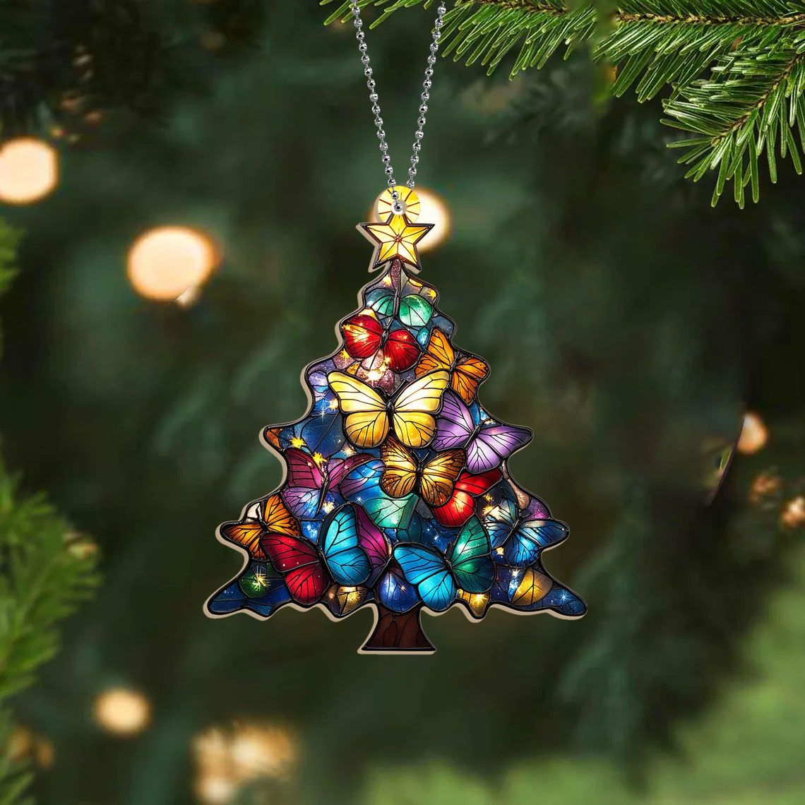 Christmas Butterflies Tree Suncatcher, Christmas Tree Ornament Home Decor Gift