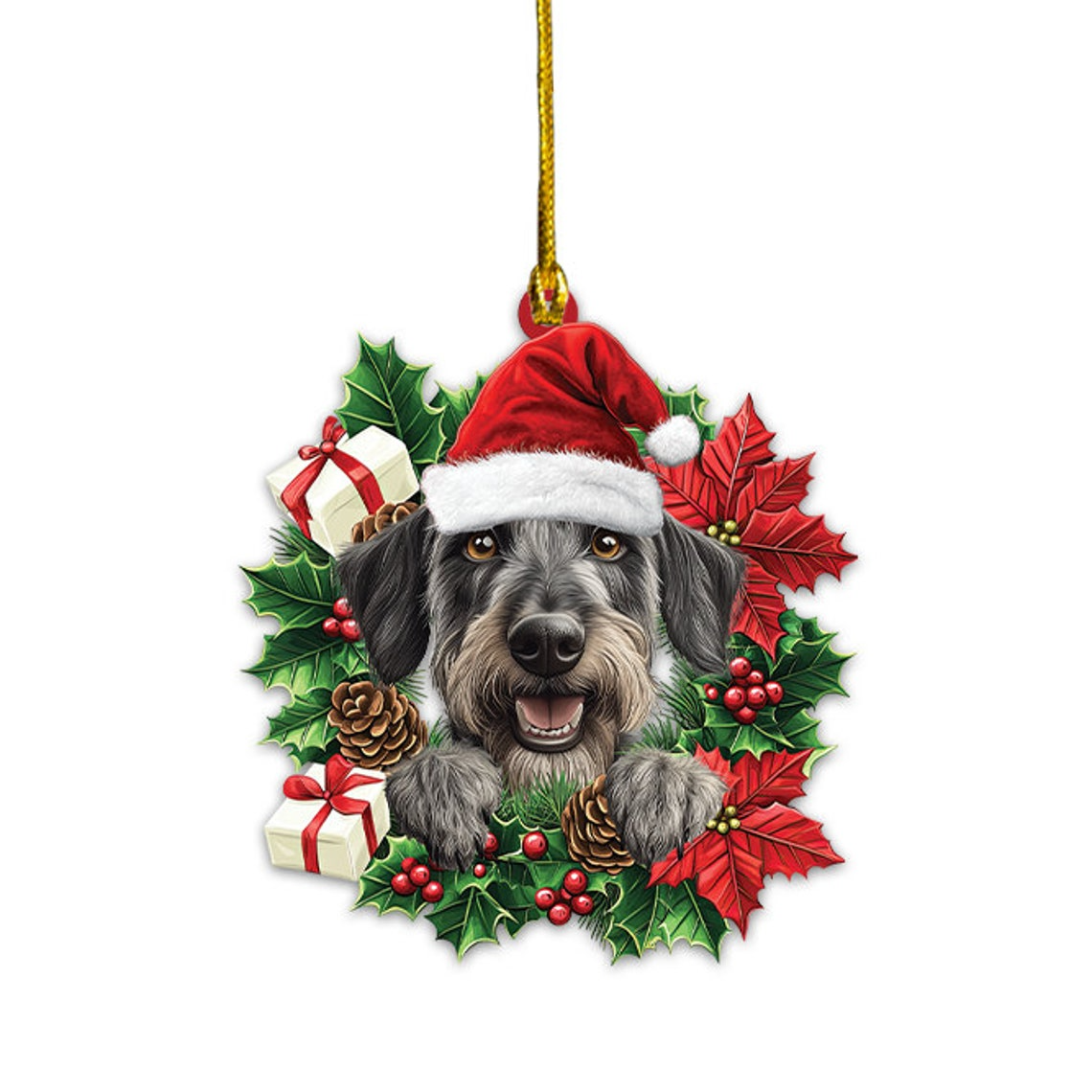 Irish Wolfhound Dog Christmas Wreath Ornament, Irish Wolfhound Dog Christmas Ornament Lovers Giift