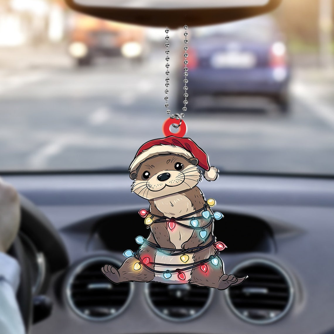 Cute Otter Hanging Christmas Lights Ornament, Christmas Otter Flat Car Hanging Ornament Gift