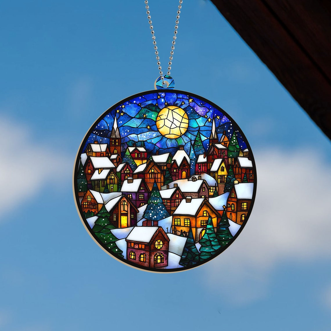 Christmas Village Cosy Suncatcher Ornament, Christmas Village Window Hanging Ornament Gift