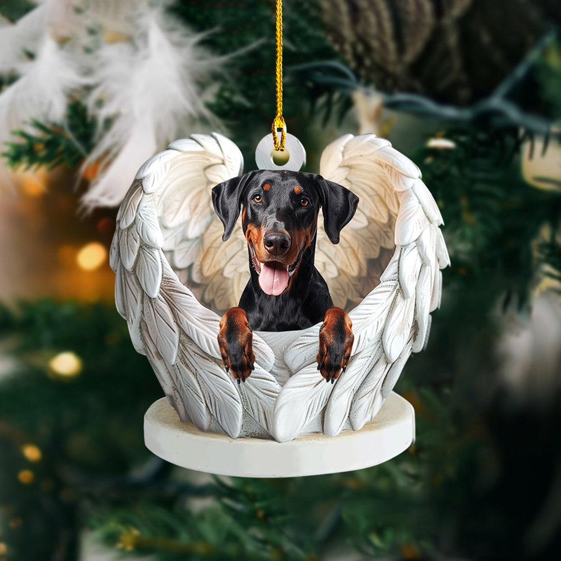 Doberman Pinscher Dog Angel Wings Ornament, Dog Car Hanging Christmas Ornament Decor Gift